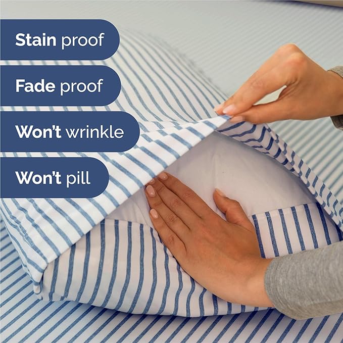 King 6 Piece Sheet Set - Comfy Breathable & Cooling - Soft Hotel Luxury Bedding Set with 8-16 Inch Deep Pockets - 1 Flat & 1 Fitted Sheet & 4 Pillowcases - Wrinkle Free & Easy Care - Blue Stripes 2
