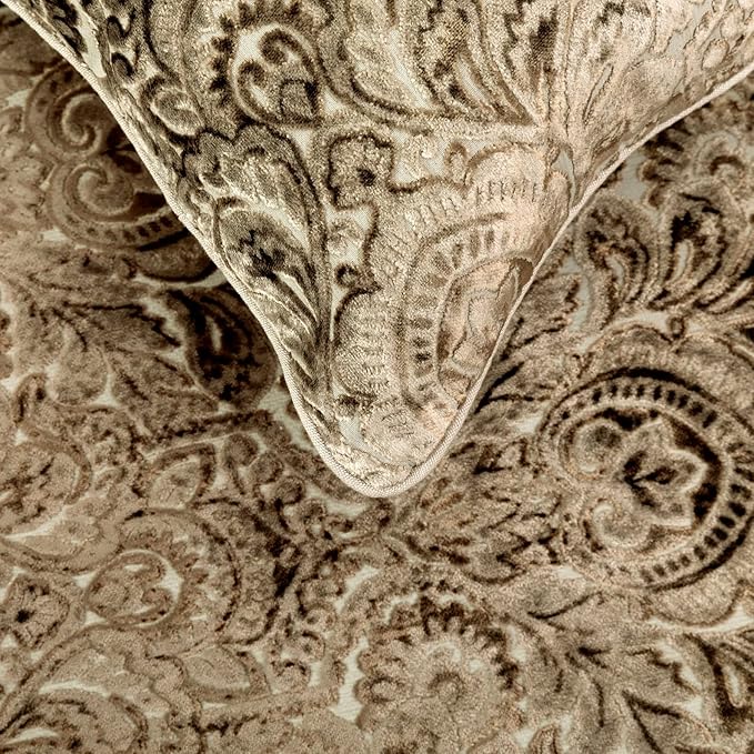 The HomeCentric King/Queen/Twin Beige Decorative Twin 53"x18" Bed Runner with 2 Pillow Cover, Velvet Damask & Crystal Border Bed Scarf on Velvet Fabric - Henriretta