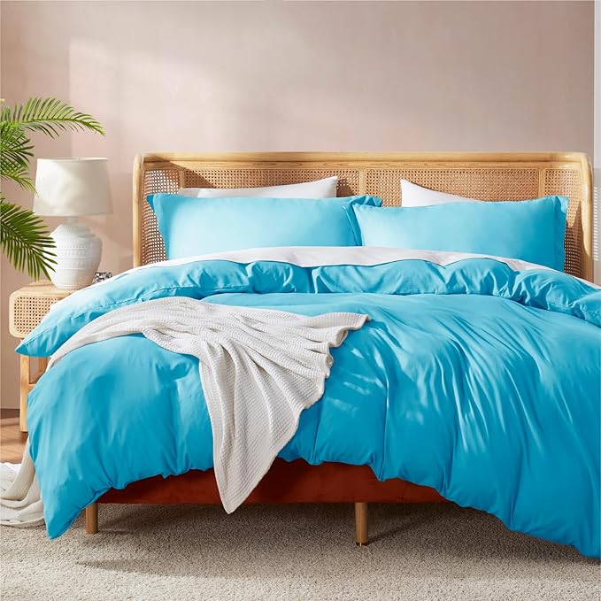 Nestl Bright Blue Duvet Cover Queen Size - Soft Double Brushed Queen Duvet Cover Set, 3 Piece, with Button Closure, 1 Duvet Cover 90x90 inches and 2 Pillow Shams
