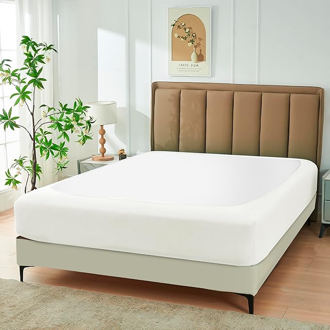 Biscaynebay Decorative Box Spring Cover Twin & Twin XL Size, Ivory Luxurious Jersey Knitting Stretchy Wrap Around 4 Sides Bed Skirt for Home/Hotels, Easy Fit Wrinkle Free Machine Washable