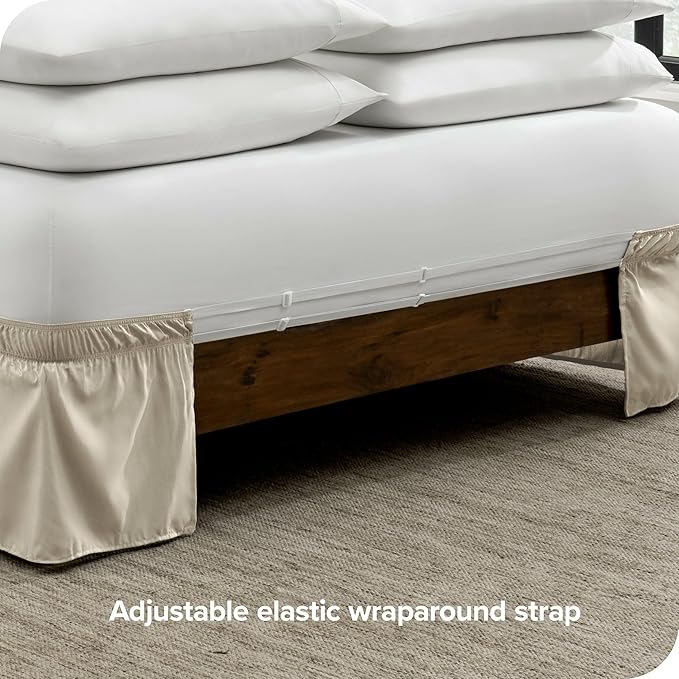 Bare Home Wrap Around Bed Skirt - for Twin XL Size Beds with 15 inch Tailored Drop - Easy Fit Elastic Strap - Adjustable and Ruffled Style - Wrinkle, Fade, and Stain Free (Twin XL, Sand)