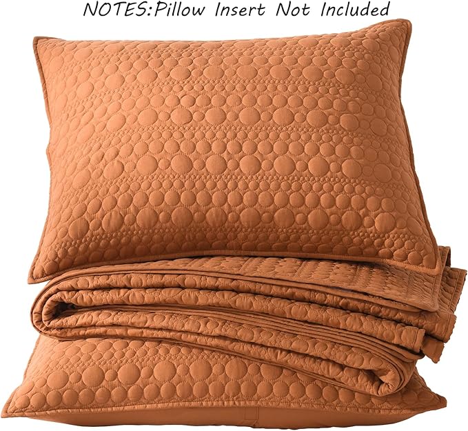 HORIMOTE HOME Quilt Set Queen Size Burnt Orange, Classic Geometric Spots Stitched Pattern, Pre-Washed Microfiber Chic Rustic Look, Ultra Soft Lightweight Quilted Bedspread for All Season, 3 Pieces