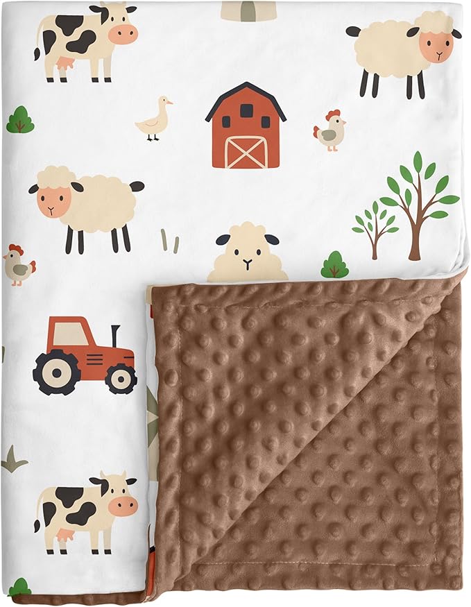 Baby Blanket for Boys and Girls - Soft Nursery Minky Blankets for Newborn,Brown Toned Farm,30 x 40 Inch (Micro Minky)