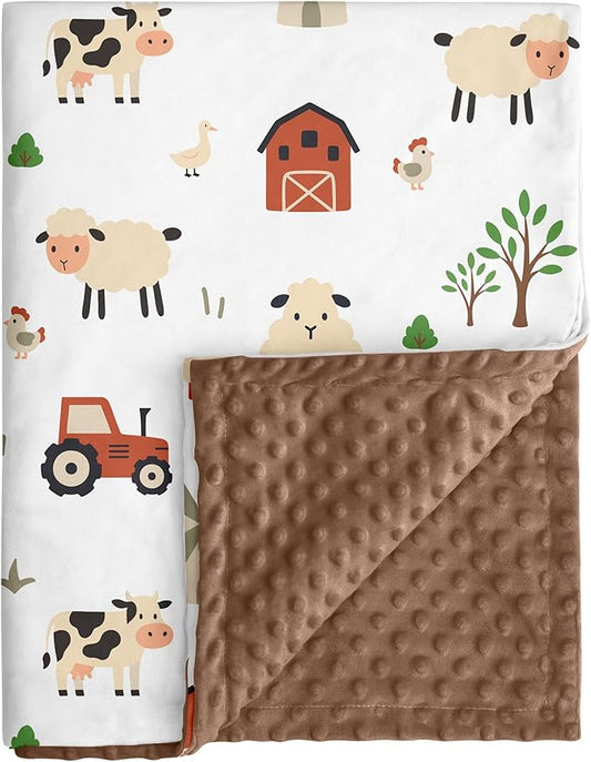 Baby Blanket for Boys and Girls - Soft Nursery Minky Blankets for Newborn,Brown Toned Farm,30 x 40 Inch (Micro Minky)