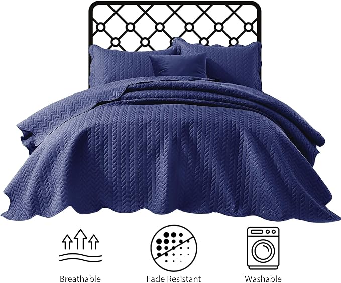 IR Imperial Rooms 8 Pack Quilt King Size Bedding (106" x 96") - Bulk Wholesale for Hotels, Guest Bedroom & Airbnbs - Lightweight Microfiber Reversible Embossed Quilts Bedspread (Navy)