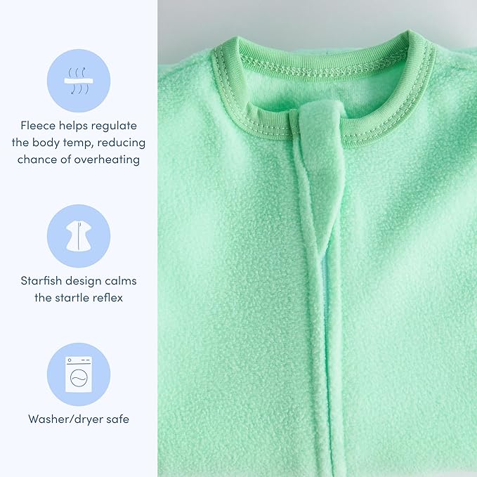 SleepingBaby Zipadee-Zip Transition Swaddle - Cozy Fleece Wearable Blanket with Two-Way Zipper for Baby Sleep - Mint, X-Small (3-6 Month)
