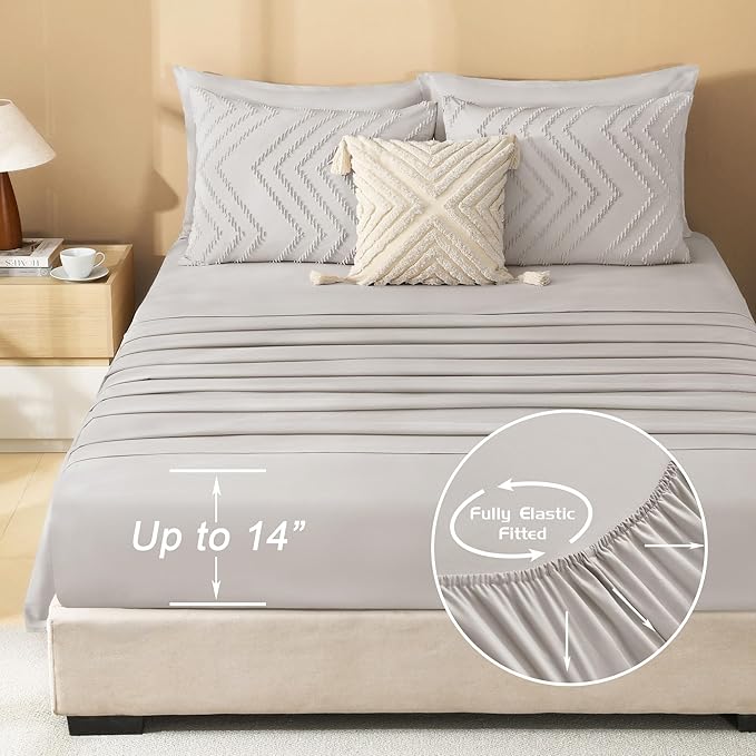 Litanika Linen California King Size Comforter Set with Sheets - 7 Pieces Bed in a Bag California King Boho Tufted Complete Bedding Sets with Comforter, Sheets, Pillowcases & Shams