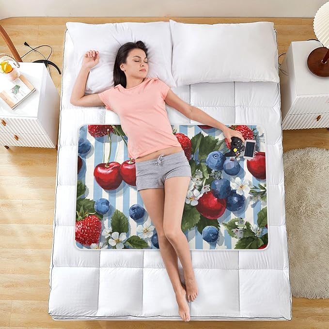 Waterproof Bed Pad Reusable Changing Pad Toddler Mattress Protector Large Pee Pad Baby Diaper Pad Soft Washable Liner Blue Stripe Strawberries Cherries Blueberries