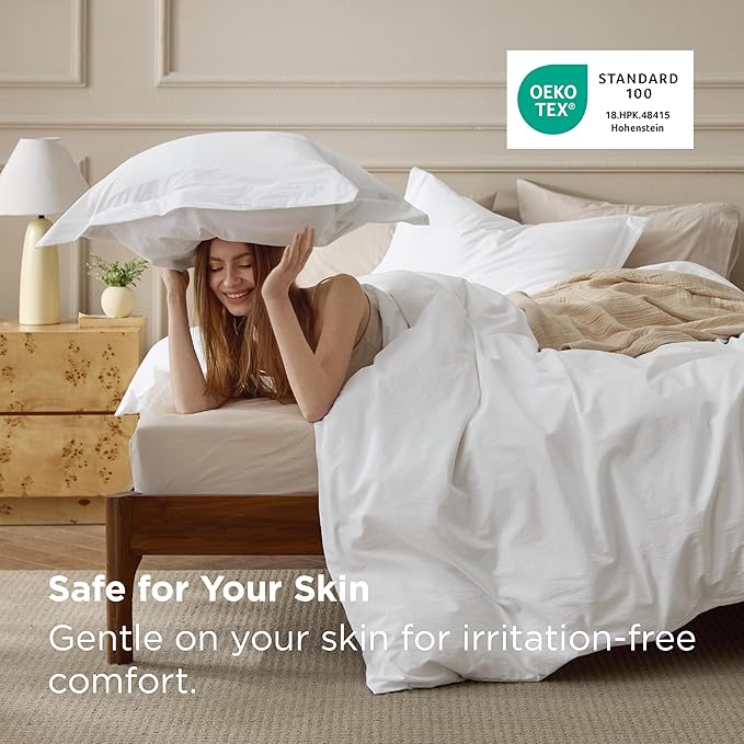 Bedsure 100% Washed Cotton Duvet Cover Queen Size - Natural White Minimalist Cotton Duvet Cover Linen Like for All Seasons - GentleSoft™ Plain Simple Bedding (Natural White, Queen, 90"x90")
