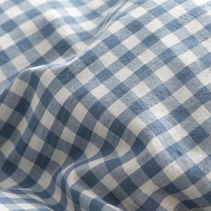 mixinni Blue White Gingham Ruffle Duvet Cover Full Size 3 Pieces – 100% Washed Cotton, Vintage Plaid Ruffled Bedding Set with Zipper Ties, Soft Checkered Grid Farmhouse Chic Comforter Cover Set