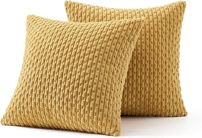 MIULEE Pack of 2 Decorative Throw Pillow Covers 16x16 Inch Soft Boho Striped Textured Corduroy Pillow Covers Modern Farmhouse Home Decor for Couch Bed Sofa Living Room Gold