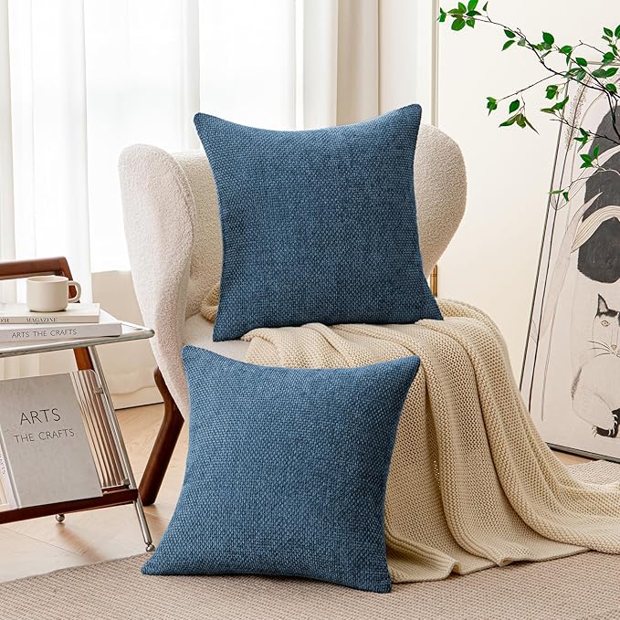 a moment Ocean Blue Chenille Throw Pillow Covers 20x20 Inch Pack of 2 Modern Decorative Throw Pillow Covers Farmhouse Cross Covers Home Decor for Sofa Bedroom Living Room