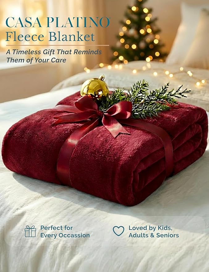 Casa Platino Fleece Blanket King Size – 300 GSM Dark Red Fleece Throw for Bed or Couch – Soft Cozy Warm Winter Blanket for Bed, Fuzzy Plush Elegant for Men & Women - 108x90 Inch