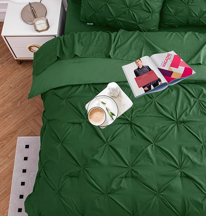 LANE LINEN King Size Comforter Set - 7 Piece - Refined Pintuck Finish for Hotel Style Bedding Sets - Breathable Microfiber King Bed in a Bag - Durable & Fade Resistant King Size Bed Set - Olive Green | Hotel style look, Breathable comfort, Fade resista...
