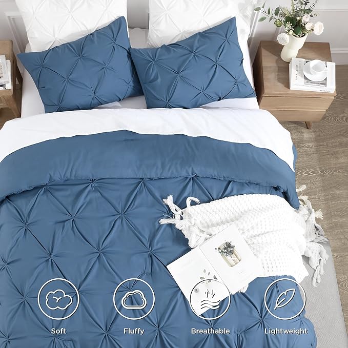Andency Ocean Blue King Size Comforter Set (104x90Inch), 3 Pieces Soft Lightweight Western Modern Pinch Pleat Bedding Comforters, All Season Warm Down Alternative Bed Set for Boys Men Adults