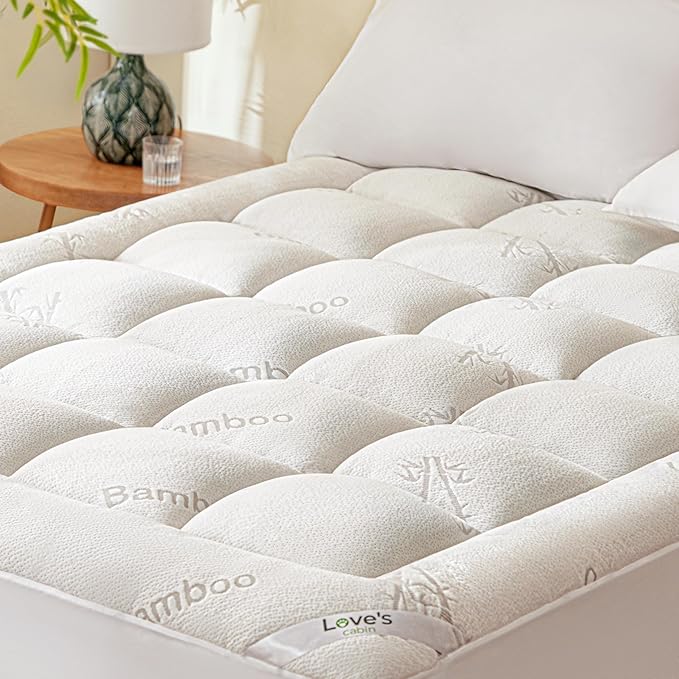 Love's cabin Queen Mattress Topper Viscose Derived from Bamboo, Thick Pillow Top Mattress Pad with Stretchable Pockets for 8"-20" Mattress, Soft Breathable Cooling Mattress Topper for Hot Sleepers