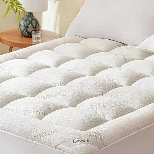 Love's cabin Full Size Mattress Topper Viscose Derived from Bamboo, Thick Pillow Top Mattress Pad with Stretchable Pockets for 8"-20" Mattress, Soft Breathable Cooling Mattress Topper for Hot Sleepers