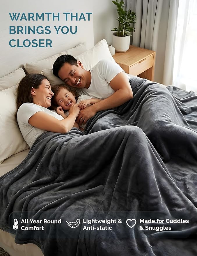 Casa Platino Fleece Blanket Twin Size – 300 GSM Charcoal Grey Fleece Throw for Bed or Couch – Soft Cozy Warm Bed Blanket for Winter, Fuzzy Plush Elegant Gifts for Kids, Men & Women - 68x90 Inch
