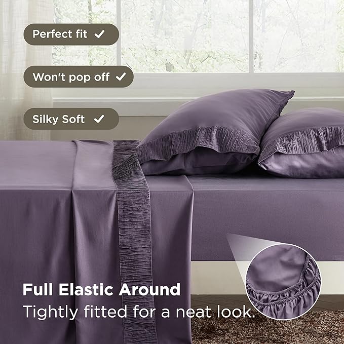 Bedsure King Size Sheets Set - 4 Pieces Soft King Sheets - Breathable & Cooling - Hotel Luxury - Easy Care Polyester Microfiber Bedding for Women, Men, Dusty Purple