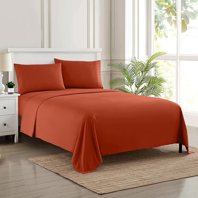 California King Sheet Sets - Breathable Luxury Sheets with Full Elastic & Secure Corner Straps Built In - 1800 Supreme Collection Cal King Deep Pocket Bedding Set, Sheet Set, California King, Rust