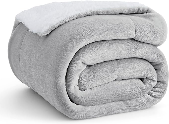 Bedsure GentleSoft Sherpa Fleece Twin Size Blanket for Couch, Non-Heated, Thick and Warm Throw for Women and Men, Soft Fuzzy Plush Twin Blanket for Winter, Light Grey, 60x80 Inches
