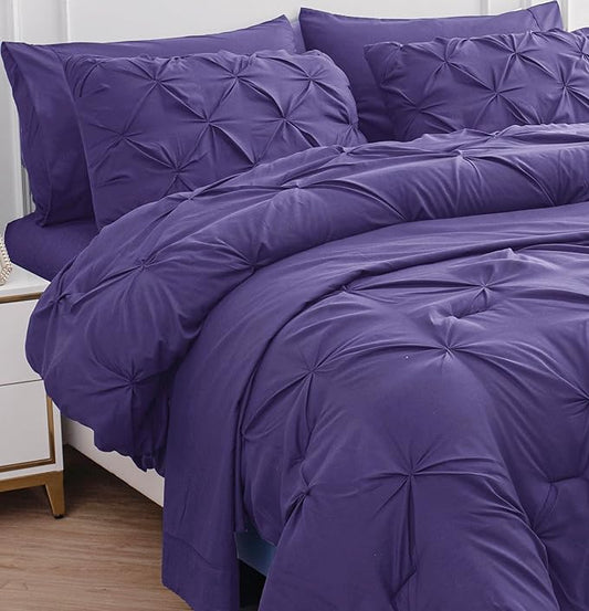 LANE LINEN Twin XL Comforter Set - 5 PCs - Bed in a Bag All Season Bed Set - Contains 1 Comforter, 1 Flat Sheet, 1 Fitted Sheet, 1 Pillowcase & 1 Pillow Sham - Soft, Warm & Dorm Ready Bedding - Purple | Soft & warm, Dorm ready comfort, Light microfiber...