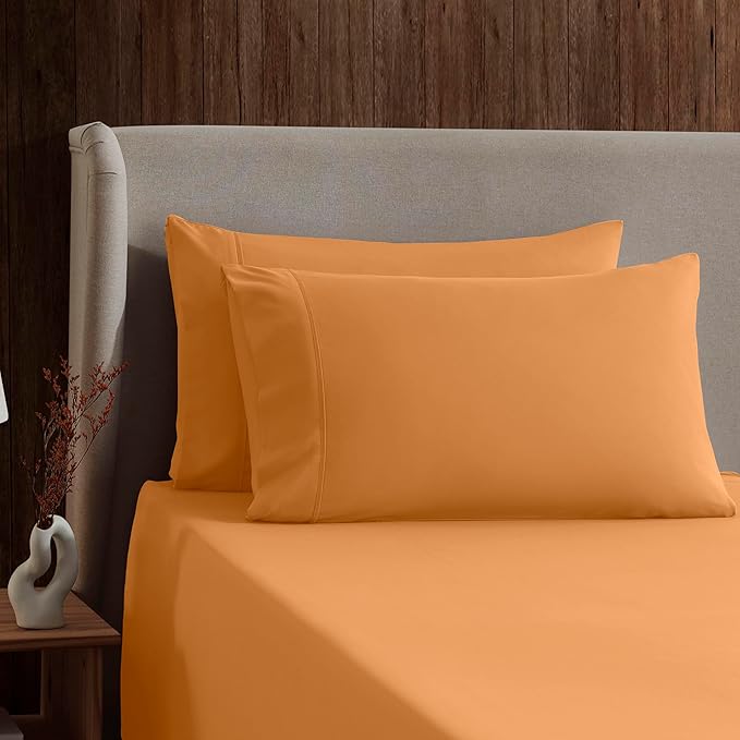 Nestl California King Sheet Set - 1800 Ultra-Soft Microfiber Cal King Bed Sheets - Double Brushed - Deep Pockets - Easy Fit - 4 Piece Set - Bed Sheets (California King, Light Orange)