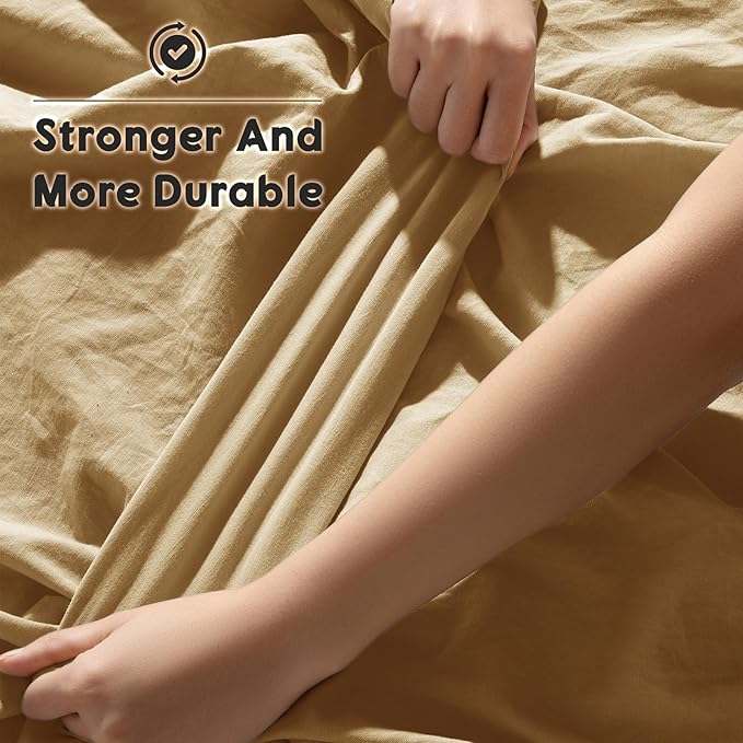 SONORO KATE 100% French Pure Linen Sheets, Breathable and Durable, 16 Inch Deep Pocket - 4 Piece (Rust, California King)