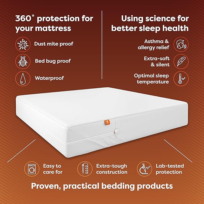 HOSPITOLOGY PRODUCTS Zippered Mattress Encasement - Sleep Defense System - Twin - Waterproof - Stretchable - Standard 12" Depth - 38" W x 75" L
