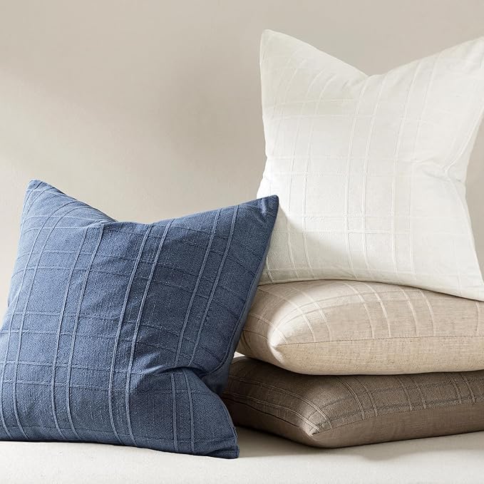 MIULEE Decorative Linen Check Lumar Throw Pillow Covers Neutral Farmhouse Vintage Pillow Covers 12x20 Set of 2 Boho Modern Home Decor for Sofa Couch Bedroom Cushion Cream White