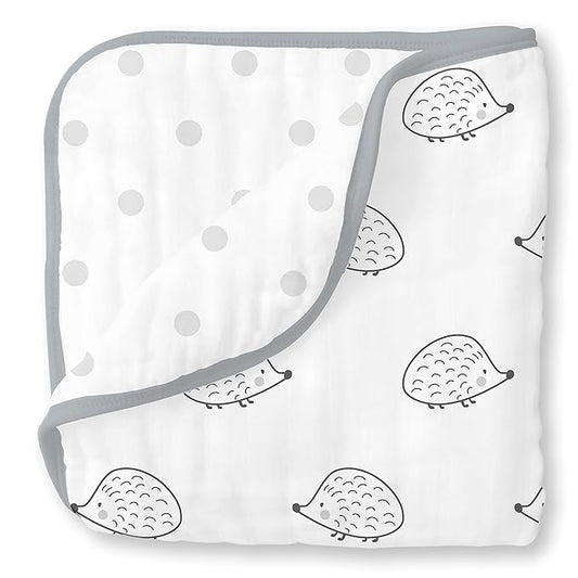 SwaddleDesigns 4-Layer Cotton Muslin Luxe Blanket, Baby and Toddler Cuddle and Dream, 46x46 inches, Black Hedgehogs and Dots