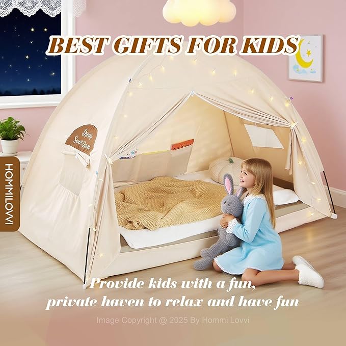 Twin Bed Tent for Kids, Indoor Blackout Sleeping Tent with Dreamy Canopy, Breathable Privacy Bunk Beds, Ideal for Drafty Rooms or Cottage-Style Spaces, Nature