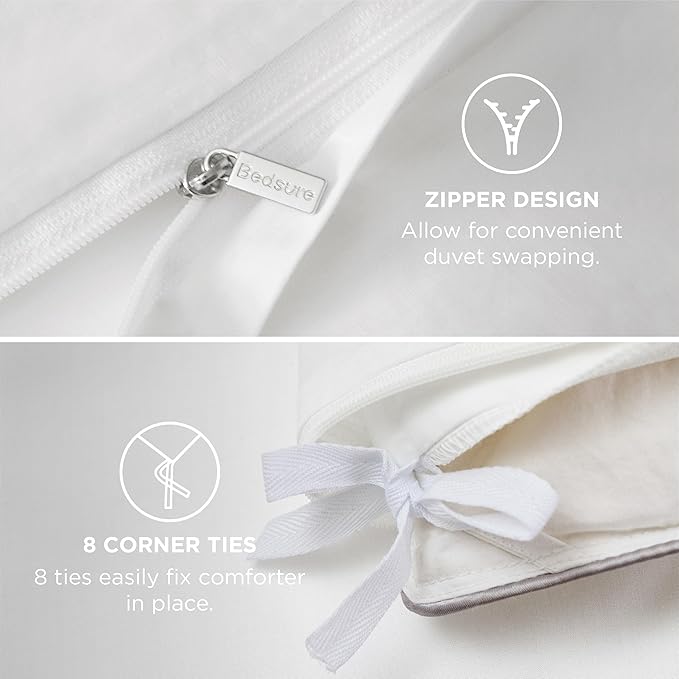 Bedsure Luxury Hotel Duvet Cover King Size, 100% White Cotton Curly Frame Bedding Set, Includes 1 Duvet Cover 104x90 Inches with Zipper Closure & 2 Pillow Shams, Comforter Sold Separately