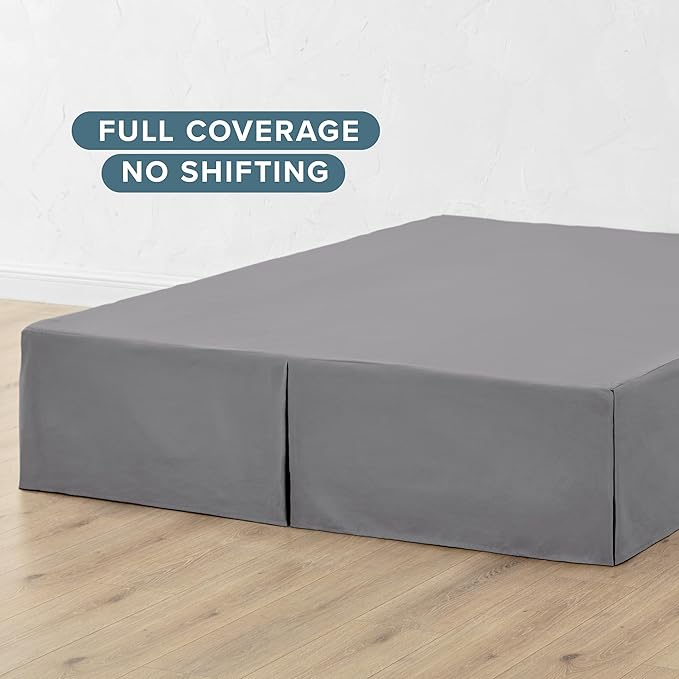 Bare Home Full XL Bed Skirt - 15-Inch Tailored Drop Easy Fit - Bed Skirt for Full Extra Long Beds - Center & Corner Pleats (Full XL, Grey)