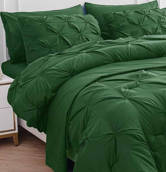 LANE LINEN King Size Comforter Set - 7 Piece - Refined Pintuck Finish for Hotel Style Bedding Sets - Breathable Microfiber King Bed in a Bag - Durable & Fade Resistant King Size Bed Set - Olive Green | Hotel style look, Breathable comfort, Fade resista...