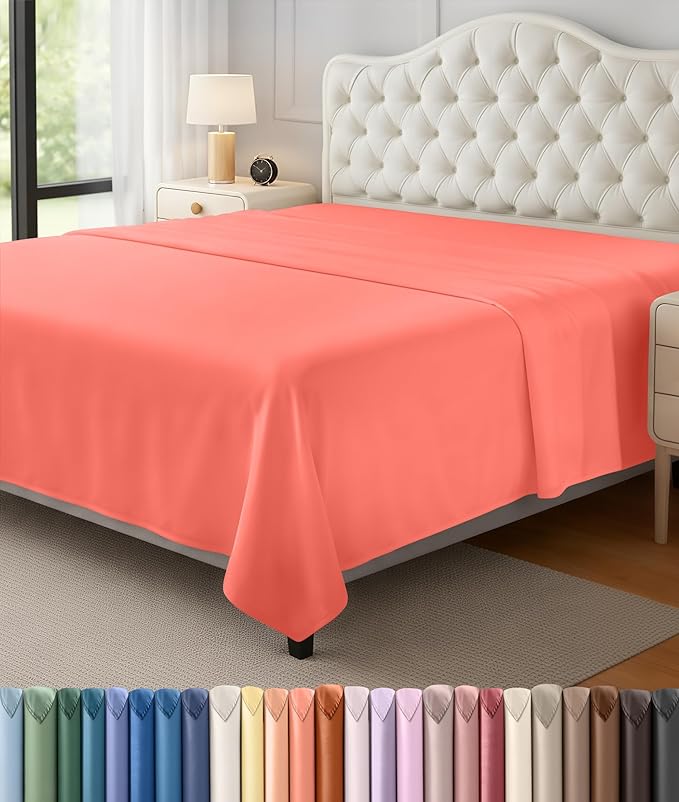 Utopia Bedding Flat Sheet - 1 Pack (Queen, Coral) - Soft Brushed Microfiber Fabric - Shrinkage & Fade Resistant Top Sheet - Easy Care Bed Sheet