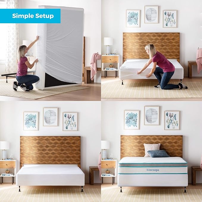 Linenspa Box Spring Encasement – Queen Size Box Spring Cover – Zippered and Waterproof Protector, Complete Protection – White