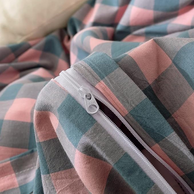 LifeTB Purple Pink Plaid Duvet Cover Full 3 Pieces Buffalo Grid Duvet Cover with 2 Pillowcases 100% Washed Cotton Reversible Plaid Comforter Cover Luxury Soft Breathable Grid Bedding Set Full