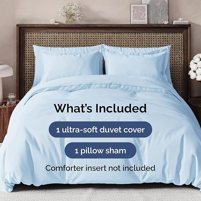 Duvet Cover Twin/Twin XL Size - Extra Soft Twin/Twin XL Size Duvet Cover - Breathable, Easy Care and Fade Free with Zipper Closures & Ties - 68" x 90" Inches - (Light Blue) Comforter Not Included
