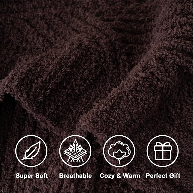 Battilo Brown Diamond Knit Throw Blanket for Couch and Bed, Soft Textured Chenille Blanket, Cozy Lightweight Decorative Blanket for Sofa, 50"x60"