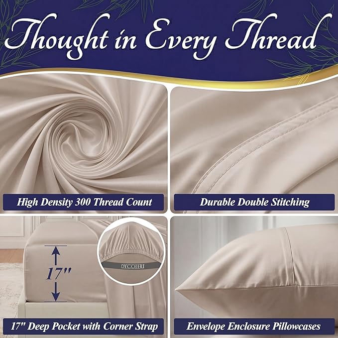 DECOLURE 100% Viscose Derived from Bamboo Sheets King Size - Luxury 4 Pc Naturally Cooling Sheets, Ultra Soft Bed Set - Deep 17" Pockets, Durable Double Stitching, Oeko Tex Standard (Taupe)