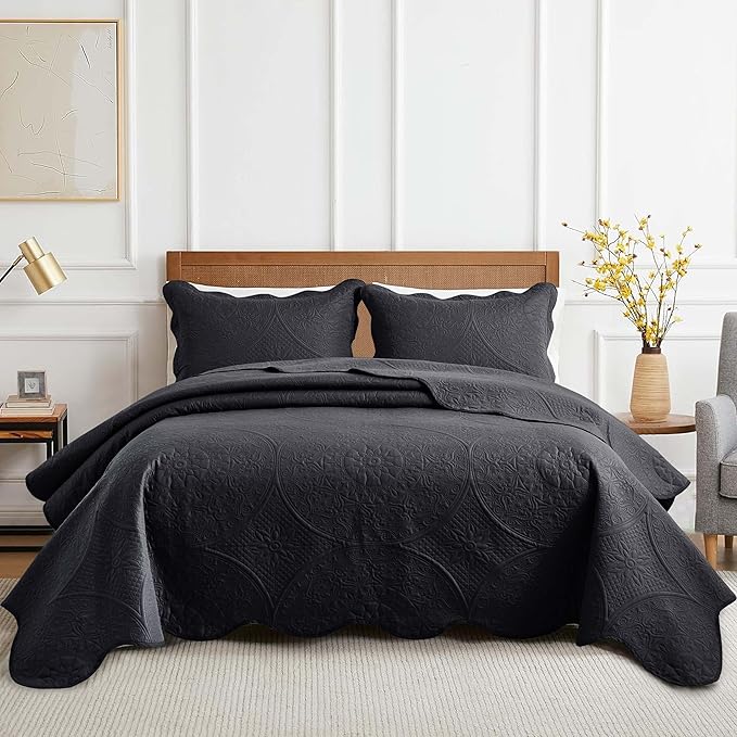 MOONLIGHT20015 10 Pack Twin Quilt Bedding Set (68" x 86") - Bulk Wholesale for Hotels, Guest Bedroom & Airbnbs - Lightweight Microfiber Reversible Floral Embossed Quilts Bedspreads (Charcoal)