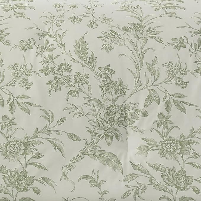 Laura Ashley Home - King Size Comforter Set, Reversible Cotton Bedding, Includes Matching Shams with Bonus Euro Shams & Throw Pillows (Natalie Sage/Off White, King)