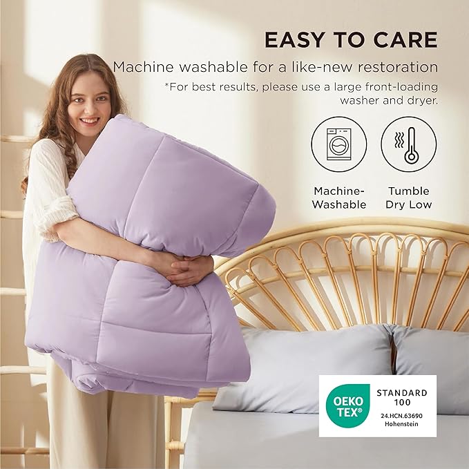 Bedsure Comforter Duvet Insert - Quilted Comforters Full Size, All Season Duvet, GentleSoft Down Alternative Bedding, with 8 Tabs, Gifts for Women/Men, Light Purple, Full 86 x 82 Inches
