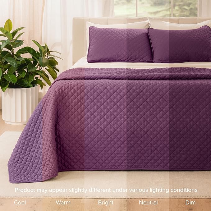 Bare Home Coverlet Set - Twin/Twin Extra Long - Lightweight Bed Decor - Comforter Alternative - All-Season Quilted Bedspread (Twin/Twin XL, Plum)