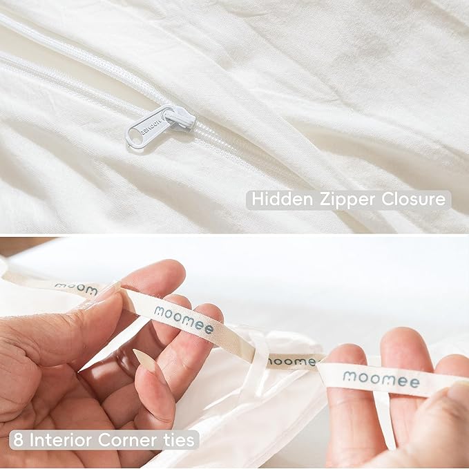 MooMee Bedding Duvet Cover Set 100% Washed Cotton Linen Like Textured Breathable Durable Soft Comfy (Solid Off White, King 104"x90")