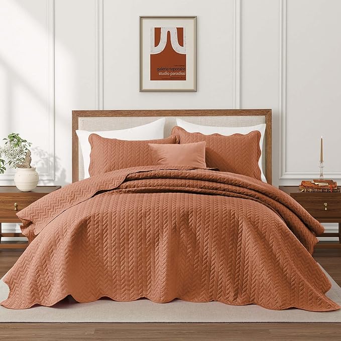 IR Imperial Rooms Queen Quilt Bedding Set (90" x 96") - Bulk Pack of 10 Wholesale for Hotels, Guest Bedroom & Airbnbs - Lightweight Microfiber Reversible Embossed Quilts Bedspreads (Rust)