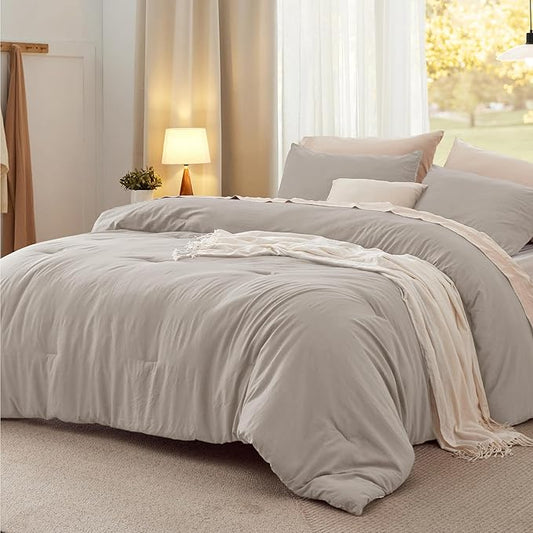 Bedsure King Comforter Set, Linen Soft Prewashed Bedding for All Seasons, 3 Pieces GentleSoft™ Bed Set, 1 Lightweight Comforter (104"x90") and 2 Pillowcases (20"x36")