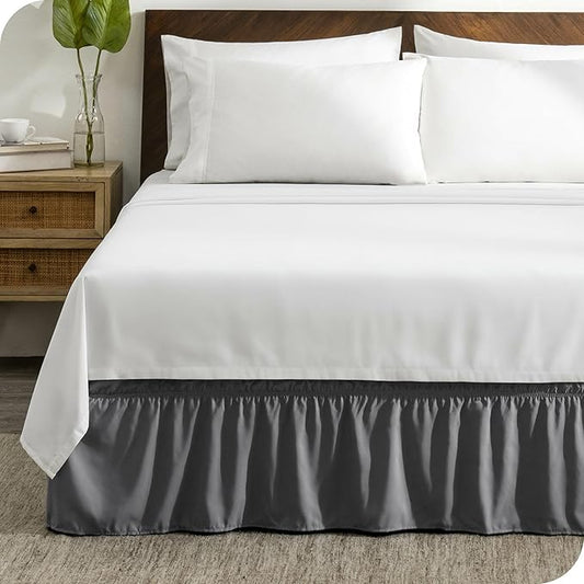Bare Home Wrap Around Bed Skirt - for Twin XL Size Beds with 15 inch Tailored Drop - Easy Fit Elastic Strap - Adjustable and Ruffled Style - Wrinkle, Fade, and Stain Free (Twin XL, Grey)
