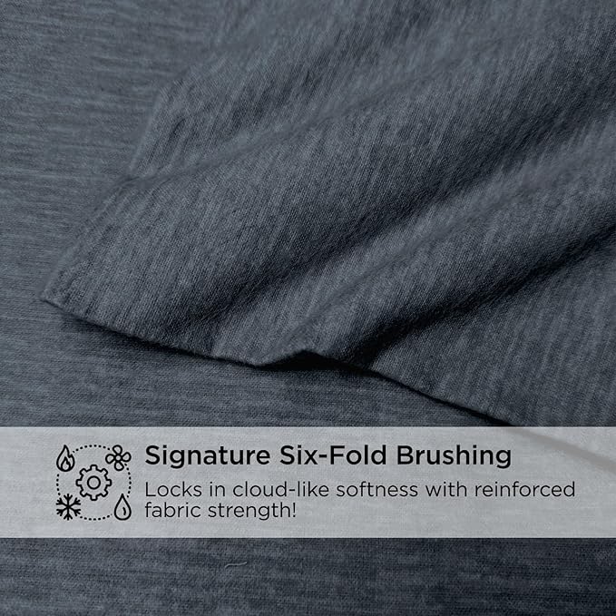 Briarwood Home® Heather Flannel Sheet Set, 100% Natural Cotton, Soft, Warm & Deep Pocket, Advanced Nano-Tech Making it Resistance to Pilling; Brushed 6 Times for Softness (Charcoal, Queen)
